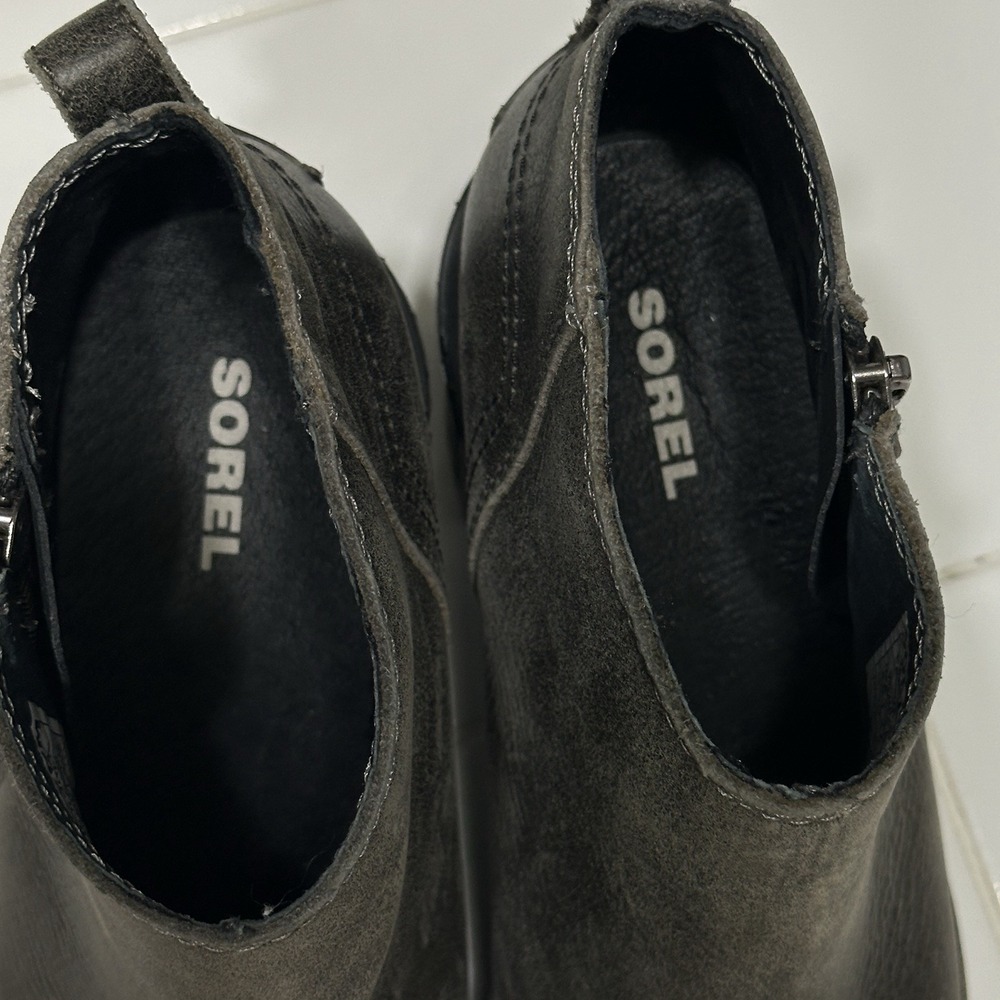 Sorel Blake Women Boots 6.5 Quarry Gray/Olive Leather Side Zip Ankle Waterproof - Picture 5 of 6